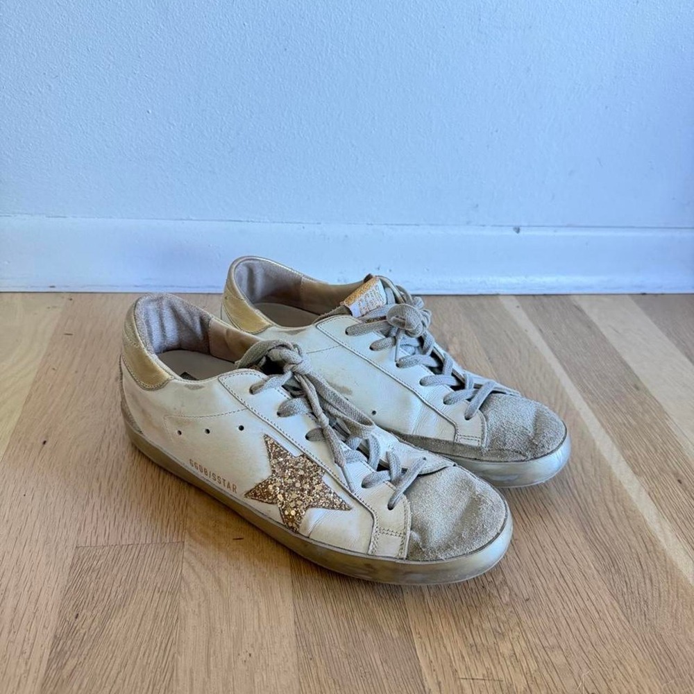 Golden Goose white & cream with gold glitter star